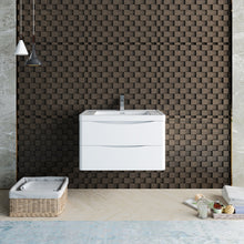 Load image into Gallery viewer, Fresca Tuscany 32&quot; Glossy White Wall Hung Modern Bathroom Cabinet w/ Integrated Sink- Fresca
