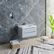 Load image into Gallery viewer, Fresca Tuscany 36&quot; Glossy Gray Wall Hung Modern Bathroom Cabinet w/ Integrated Sink- Fresca