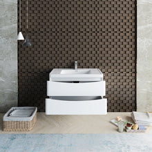 Load image into Gallery viewer, Fresca Tuscany 36&quot; Glossy White Wall Hung Modern Bathroom Cabinet w/ Integrated Sink- Fresca
