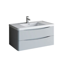 Load image into Gallery viewer, Fresca Tuscany 40&quot; Glossy Gray Wall Hung Modern Bathroom Cabinet w/ Integrated Sink- Fresca