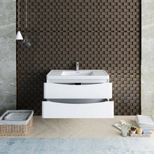 Load image into Gallery viewer, Fresca Tuscany 40&quot; Glossy White Wall Hung Modern Bathroom Cabinet w/ Integrated Sink- Fresca