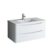 Load image into Gallery viewer, Fresca Tuscany 40&quot; Glossy White Wall Hung Modern Bathroom Cabinet w/ Integrated Sink- Fresca