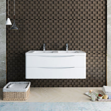 Load image into Gallery viewer, Fresca Tuscany 48&quot; Glossy White Wall Hung Modern Bathroom Cabinet w/ Integrated Double Sink- Fresca