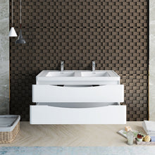 Load image into Gallery viewer, Fresca Tuscany 48&quot; Glossy White Wall Hung Modern Bathroom Cabinet w/ Integrated Double Sink- Fresca