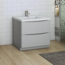 Load image into Gallery viewer, Fresca Tuscany 36&quot; Glossy Gray Free Standing Modern Bathroom Cabinet w/ Integrated Sink- Fresca