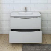 Load image into Gallery viewer, Fresca Tuscany 40&quot; Glossy Gray Free Standing Modern Bathroom Cabinet w/ Integrated Sink- Fresca