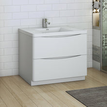 Load image into Gallery viewer, Fresca Tuscany 40&quot; Glossy White Free Standing Modern Bathroom Cabinet w/ Integrated Sink- Fresca