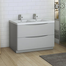 Load image into Gallery viewer, Fresca Tuscany 48&quot; Glossy Gray Free Standing Modern Bathroom Cabinet w/ Integrated Sink- Fresca