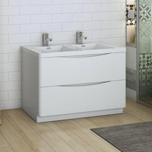 Load image into Gallery viewer, Fresca Tuscany 48&quot; Glossy White Free Standing Modern Bathroom Cabinet w/ Integrated Double Sink- Fresca