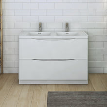 Load image into Gallery viewer, Fresca Tuscany 48&quot; Glossy White Free Standing Modern Bathroom Cabinet w/ Integrated Sink- Fresca