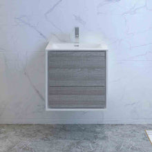 Load image into Gallery viewer, Fresca Catania 24&quot; Glossy Ash Gray Wall Hung Modern Bathroom Cabinet w/ Integrated Sink- Fresca
