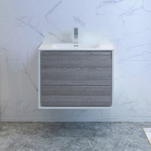 Load image into Gallery viewer, Fresca Catania 30&quot; Glossy Ash Gray Wall Hung Modern Bathroom Cabinet w/ Integrated Sink- Fresca