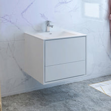 Load image into Gallery viewer, Fresca Catania 30&quot; Glossy White Wall Hung Modern Bathroom Cabinet w/ Integrated Sink- Fresca