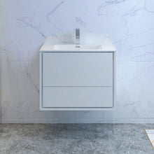 Load image into Gallery viewer, Fresca Catania 30&quot; Glossy White Wall Hung Modern Bathroom Cabinet w/ Integrated Sink- Fresca