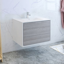 Load image into Gallery viewer, Fresca Catania 36" Glossy Ash Gray Wall Hung Modern Bathroom Cabinet w/ Integrated Sink- Fresca