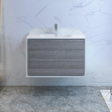 Load image into Gallery viewer, Fresca Catania 36" Glossy Ash Gray Wall Hung Modern Bathroom Cabinet w/ Integrated Sink- Fresca