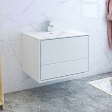 Load image into Gallery viewer, Fresca Catania 36" Glossy White Wall Hung Modern Bathroom Cabinet w/ Integrated Sink- Fresca
