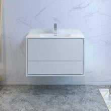Load image into Gallery viewer, Fresca Catania 36" Glossy White Wall Hung Modern Bathroom Cabinet w/ Integrated Sink- Fresca