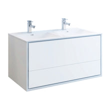 Load image into Gallery viewer, Fresca Catania 48&quot; Glossy White Wall Hung Modern Bathroom Cabinet w/ Integrated Double Sink- Fresca