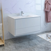 Load image into Gallery viewer, Fresca Catania 48&quot; Glossy White Wall Hung Modern Bathroom Cabinet w/ Integrated Sink- Fresca