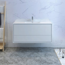 Load image into Gallery viewer, Fresca Catania 48&quot; Glossy White Wall Hung Modern Bathroom Cabinet w/ Integrated Sink- Fresca
