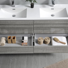Load image into Gallery viewer, Fresca Catania 60&quot; Glossy Ash Gray Wall Hung Modern Bathroom Cabinet w/ Integrated Double Sink- Fresca