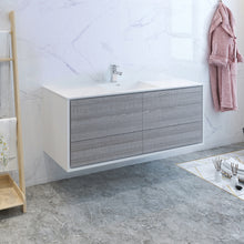 Load image into Gallery viewer, Fresca Catania 60&quot; Glossy Ash Gray Wall Hung Modern Bathroom Cabinet w/ Integrated Single Sink- Fresca