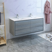 Load image into Gallery viewer, Fresca Catania 60&quot; Ocean Gray Wall Hung Modern Bathroom Cabinet w/ Integrated Double Sink- Fresca