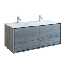 Load image into Gallery viewer, Fresca Catania 60&quot; Ocean Gray Wall Hung Modern Bathroom Cabinet w/ Integrated Double Sink- Fresca