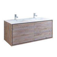 Load image into Gallery viewer, Fresca Catania 60&quot; Rustic Natural Wood Wall Hung Modern Bathroom Cabinet w/ Integrated Double Sink- Fresca
