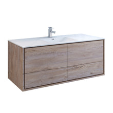 Load image into Gallery viewer, Fresca Catania 60&quot; Rustic Natural Wood Wall Hung Modern Bathroom Cabinet w/ Integrated Single Sink- Fresca