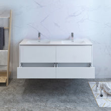 Load image into Gallery viewer, Fresca Catania 60&quot; Glossy White Wall Hung Modern Bathroom Cabinet w/ Integrated Double Sink- Fresca