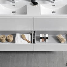 Load image into Gallery viewer, Fresca Catania 60&quot; Glossy White Wall Hung Modern Bathroom Cabinet w/ Integrated Double Sink- Fresca