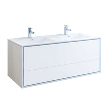 Load image into Gallery viewer, Fresca Catania 60&quot; Glossy White Wall Hung Modern Bathroom Cabinet w/ Integrated Double Sink- Fresca
