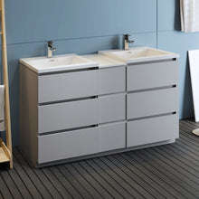 Load image into Gallery viewer, Fresca Lazzaro 60&quot; Gray Free Standing Double Sink Modern Bathroom Cabinet w/ Integrated Sinks- Fresca