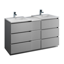 Load image into Gallery viewer, Fresca Lazzaro 60&quot; Gray Free Standing Double Sink Modern Bathroom Cabinet w/ Integrated Sinks- Fresca