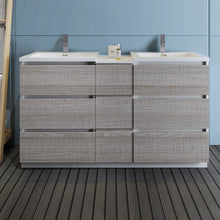 Load image into Gallery viewer, Fresca Lazzaro 60&quot; Glossy Ash Gray Free Standing Double Sink Modern Bathroom Cabinet w/ Integrated Sinks- Fresca