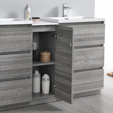 Load image into Gallery viewer, Fresca Lazzaro 60&quot; Glossy Ash Gray Free Standing Double Sink Modern Bathroom Cabinet w/ Integrated Sinks- Fresca