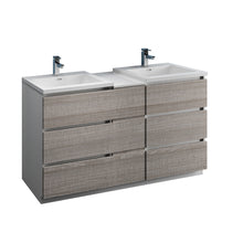 Load image into Gallery viewer, Fresca Lazzaro 60&quot; Glossy Ash Gray Free Standing Double Sink Modern Bathroom Cabinet w/ Integrated Sinks- Fresca