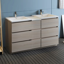 Load image into Gallery viewer, Fresca Lazzaro 60&quot; Gray Wood Free Standing Double Sink Modern Bathroom Cabinet w/ Integrated Sinks- Fresca