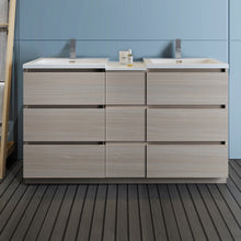 Load image into Gallery viewer, Fresca Lazzaro 60&quot; Gray Wood Free Standing Double Sink Modern Bathroom Cabinet w/ Integrated Sinks- Fresca