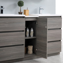 Load image into Gallery viewer, Fresca Lazzaro 60&quot; Gray Wood Free Standing Double Sink Modern Bathroom Cabinet w/ Integrated Sinks- Fresca