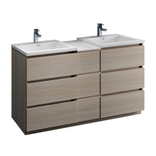 Load image into Gallery viewer, Fresca Lazzaro 60&quot; Gray Wood Free Standing Double Sink Modern Bathroom Cabinet w/ Integrated Sinks- Fresca