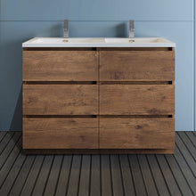 Load image into Gallery viewer, Fresca Lazzaro 48&quot; Rosewood Free Standing Modern Bathroom Cabinet w/ Integrated Double Sink- Fresca