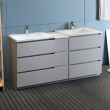 Load image into Gallery viewer, Fresca Lazzaro 72&quot; Gray Free Standing Double Sink Modern Bathroom Cabinet w/ Integrated Sinks- Fresca