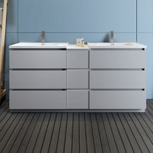 Load image into Gallery viewer, Fresca Lazzaro 72&quot; Gray Free Standing Double Sink Modern Bathroom Cabinet w/ Integrated Sinks- Fresca
