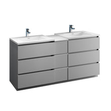 Load image into Gallery viewer, Fresca Lazzaro 72&quot; Gray Free Standing Double Sink Modern Bathroom Cabinet w/ Integrated Sinks- Fresca
