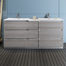 Load image into Gallery viewer, Fresca Lazzaro 72&quot; Glossy Ash Gray Free Standing Double Sink Modern Bathroom Cabinet w/ Integrated Sinks- Fresca