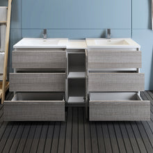 Load image into Gallery viewer, Fresca Lazzaro 72&quot; Glossy Ash Gray Free Standing Double Sink Modern Bathroom Cabinet w/ Integrated Sinks- Fresca