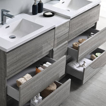 Load image into Gallery viewer, Fresca Lazzaro 72&quot; Glossy Ash Gray Free Standing Double Sink Modern Bathroom Cabinet w/ Integrated Sinks- Fresca
